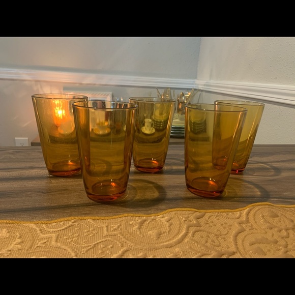 Set of 5 Vintage Vereco France Amber Glasses